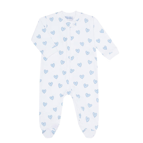 Pima Cotton Zipper Footie - Blue Hearts