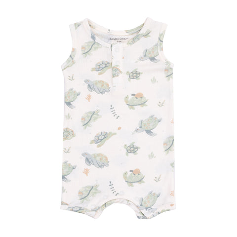 Ribbed Sleeveless Romper - Sea Turtles