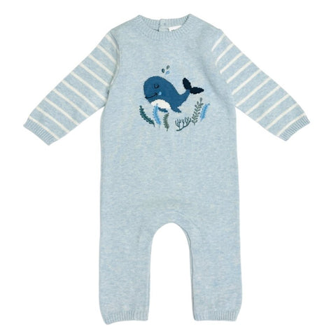 Organic Cotton Long Sleeve Knit Romper - Whale