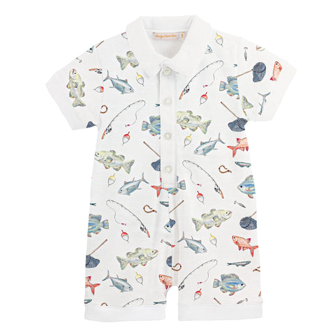 Pima Cotton Short Sleeve Polo Romper - Fishing