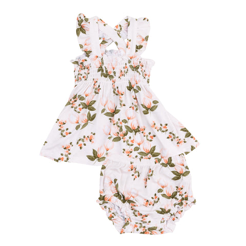 Bamboo Ruffle Dress & Diaper Cover - Floating Magnolia