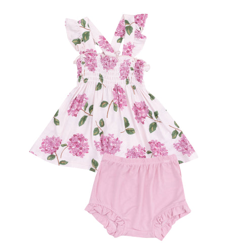 Bamboo Ruffle Dress & Diaper Cover - Hydrangeas