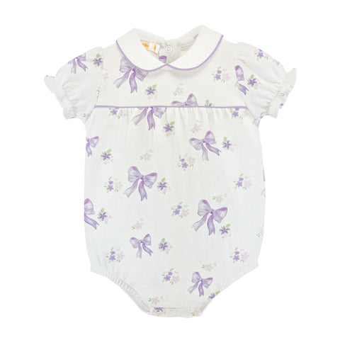 Pima Cotton Short Sleeve Collared Bubble - Lavender Bows