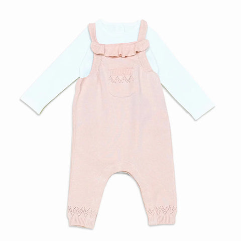 Organic Cotton Knit Overall Set - Pointelle Pocket