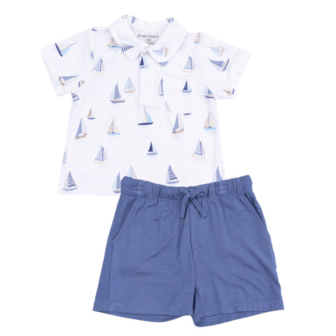 Bamboo Polo Short Set - Sailboats