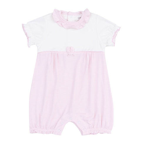 Bamboo Short Sleeve Ruffle Romper - Pink Bunny